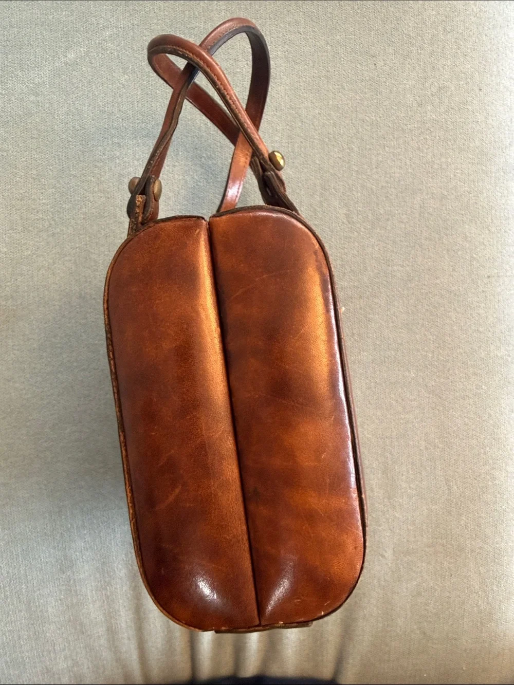 Vintage Mid-Century Cognac Leather Top Handle Bag